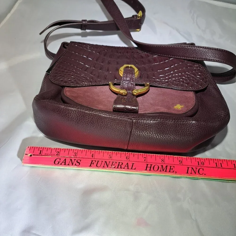 New Oryany Roc Suede Leather Shoulder Bag Purse Crossbody Burgundy Luxury Read - Picture 5 of 11